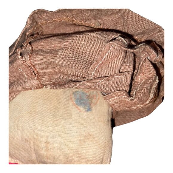 Antique Handmade Rag Doll With Brown Dress & Striped Legs - Picture 5 of 6